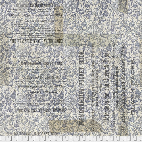 MEMORANDUM BLUE - from Tim Holtz Eclectic Elements line - by Free Spirit Fabrics- 100% Cotton, Toad Hollow Fabrics