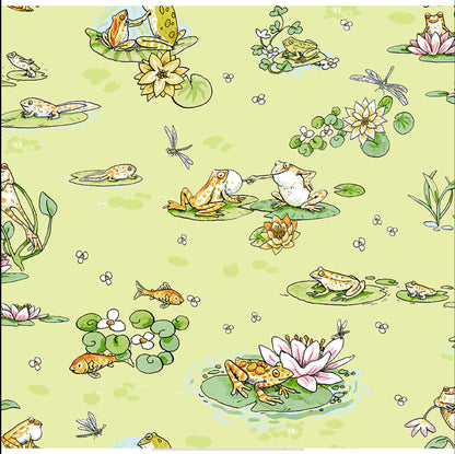 LEAP FROG - Pond Life Lt Olive - by Anita Jarem, 100% Cotton, Toad Hollow Fabrics