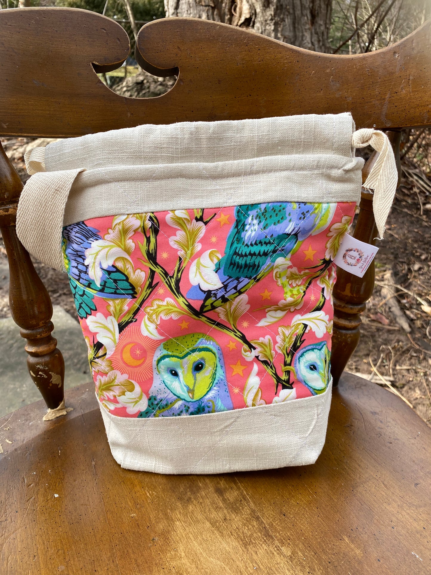 TULA PINK MOON GARDEN QUILTED DRAWSTRING BAG, Project Bag, Toad Hollow fabric