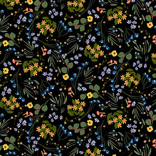 WILDFLOWERS Black From FOREST CRITTERS by Laura Konyndyk for Blank Quilting Corp