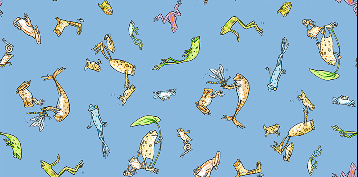 LEAP FROG - Friends Denim - by Anita Jarem, 100% Cotton, Toad Hollow Fabrics