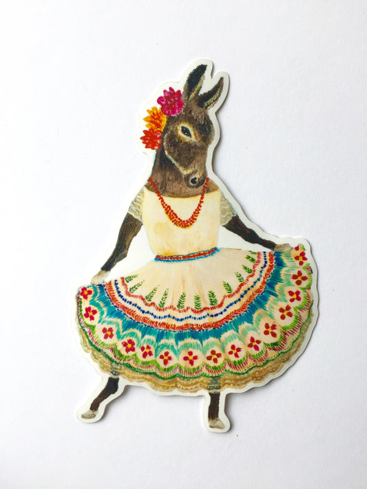 DANCING DONKEY vinyl sticker, Jahna Vashti artist, The Olde Curiosity Shoppe