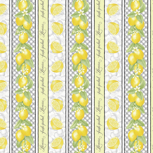 LEMON BORDER STRIPE - Fresh Picked Lemons, Jane Shasky for Henry Glass Fabrics,100% Cotton, Toad Hollow Fabrics