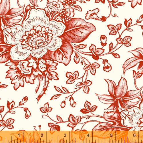Scarlett - Red Flowers on Cream, by Windham, 100% Cotton, Toad Hollow Fabrics