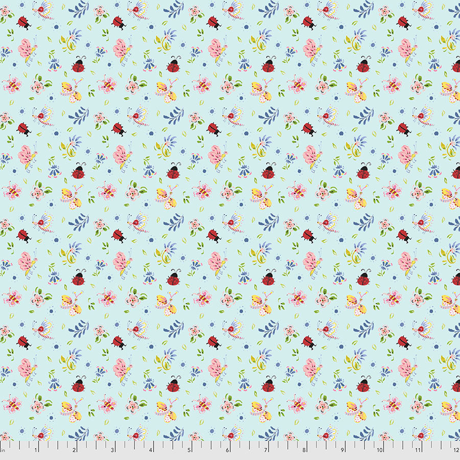 DITZY BUGS - AQUA from the LADYBIRD Collection by Dena Designs, 100% Cotton, Toad Hollow Fabrics