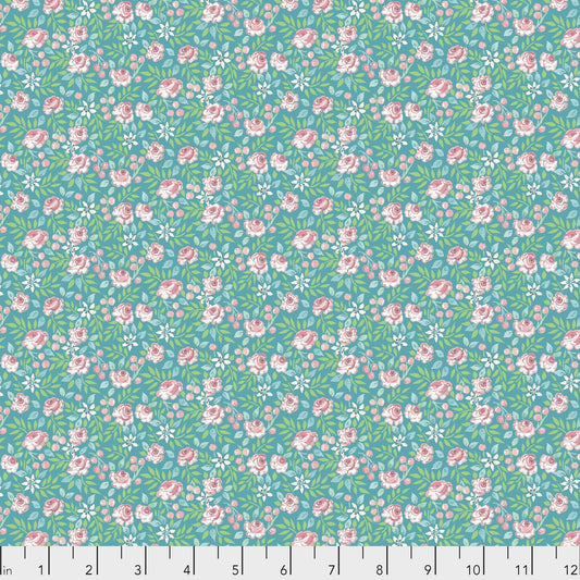 CANBERRA ROSE AQUA - from Adelaide Grove by Dena Designs - by Free Spirit Fabrics- 100% Cotton, Toad Hollow Fabrics