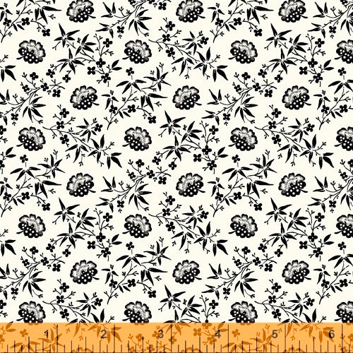 Scarlett - Black Flowers on Cream, by Windham, 100% Cotton, Toad Hollow Fabrics