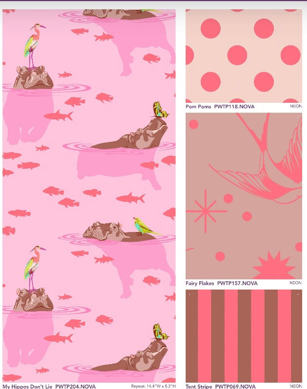MY HIPPOS DON’T LIE - NOVA from the EVERGLOW Collection by Tula Pink, Toad Hollow fabrics