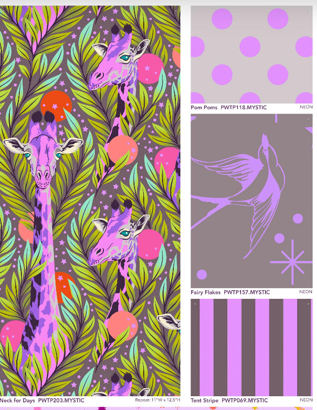 MYSTIC - NEON FAIRY FLAKES from NEON TRUE COLORS COLLECTION by Tula Pink, 100% Cotton, Toad Hollow Fabrics