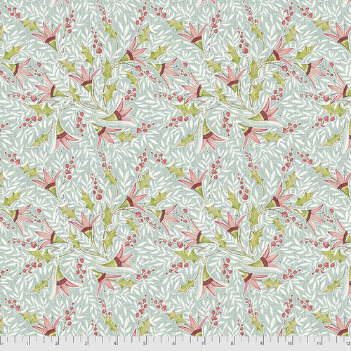 HOLLY JOLLY Holly Berry Blooms Blue - Christmas Fabric, Cori Dantini, 100% Cotton, Toad Hollow Fabrics