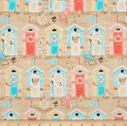 BEACH TRAVEL, Sand Huts, 3 Wishes Fabric, 100% Cotton, Toad Hollow Fabrics