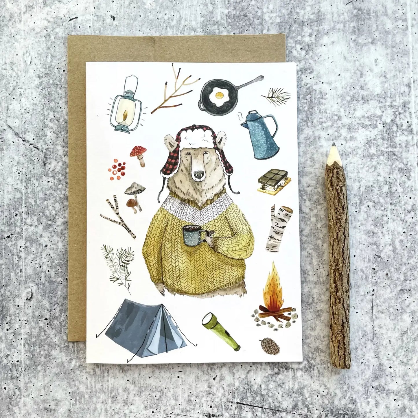 CAMPING BEAR CARD from Little Pine Artistry, The Olde Curiosity Shoppe