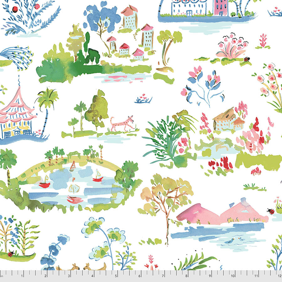 SCENIC - WHITE from the LADYBIRD Collection by Dena Designs, 100% Cotton, Toad Hollow Fabrics
