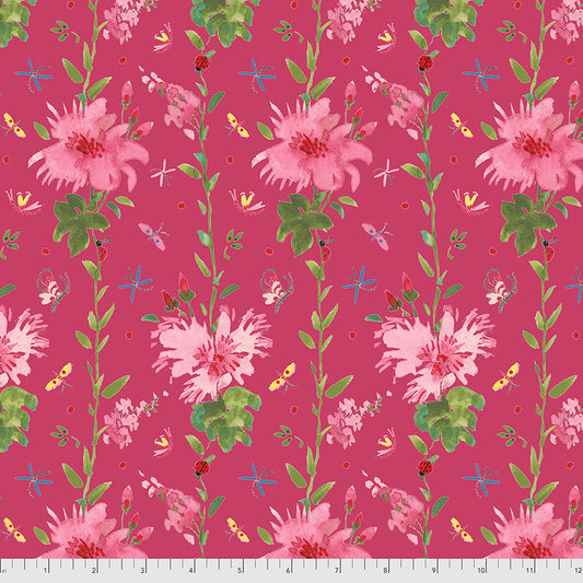 FLOWER STRIPE - PINK from the LADYBIRD Collection by Dena Designs, 100% Cotton, Toad Hollow Fabrics