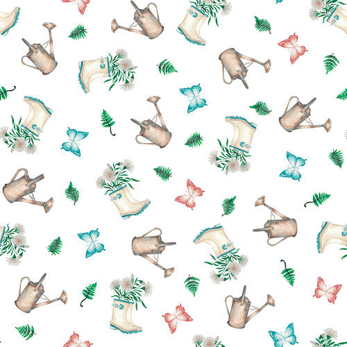 IVORY GARDENING GEAR - Rural Fantasy by Elizabeth Medley for Blank Quilting,100% Cotton, Toad Hollow Fabrics
