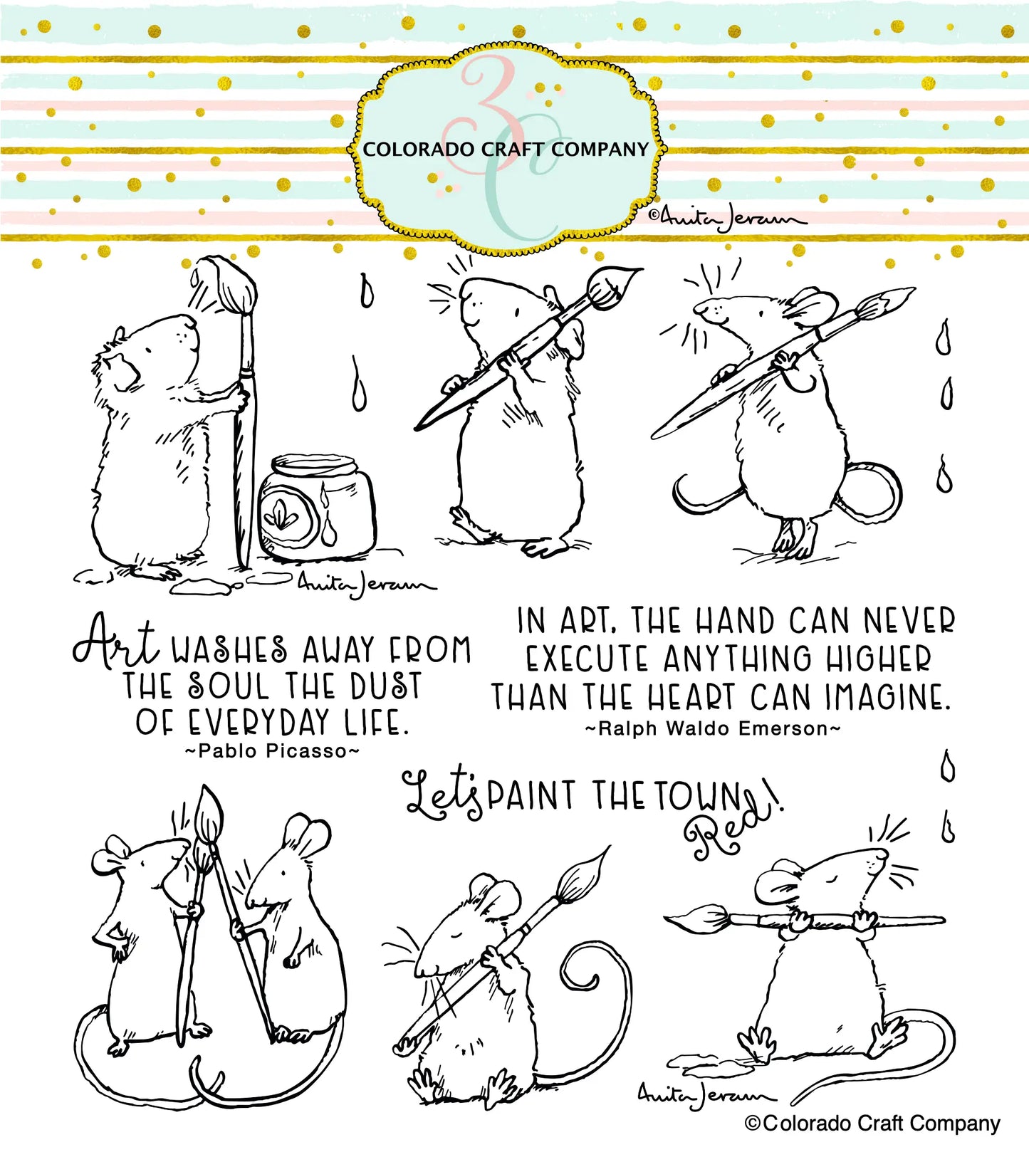 ANITA JERAM PAINT TOWN rubber stamp set, Colorado Craft Company, The Olde Curiosity Shoppe