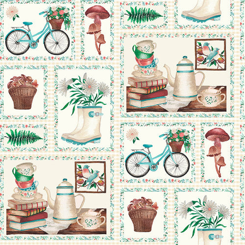 IVORY PATCH DESIGN - Rural Fantasy by Elizabeth Medley for Blank Quilting,100% Cotton, Toad Hollow Fabrics