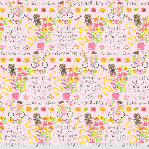 SEIZE THE DAY - pink, Calendar Girls, Anne Keenan Higgins, 100% Cotton, Toad Hollow Fabrics