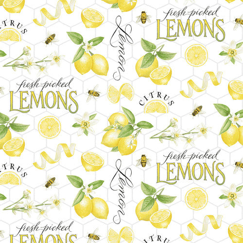 LARGE TOSSED LEMONS - Fresh Picked Lemons, Jane Shasky for Henry Glass Fabrics,100% Cotton, Toad Hollow Fabrics