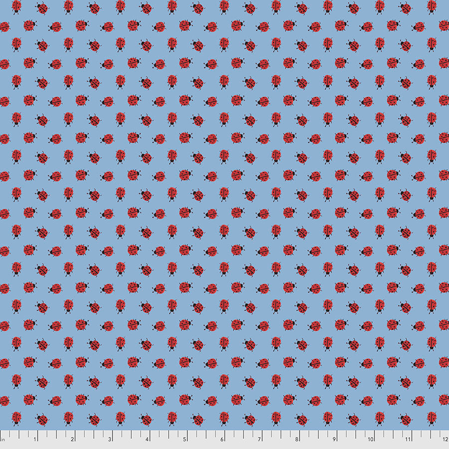 LADYBUG DOT - BLUE from the LADYBIRD Collection by Dena Designs, 100% Cotton, Toad Hollow Fabrics