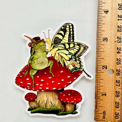 FROG AND BUTTERFLY vinyl sticker, Jahna Vashti artist, The Olde Curiosity Shoppe