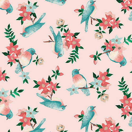 PINK BIRDS - Rural Fantasy by Elizabeth Medley for Blank Quilting, Toad Hollow Fabrics